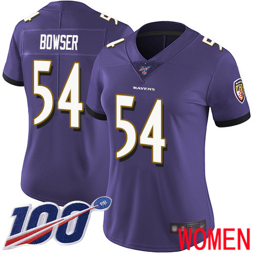 Baltimore Ravens Limited Purple Women Tyus Bowser Home Jersey NFL Football #54 100th Season Vapor Untouchable